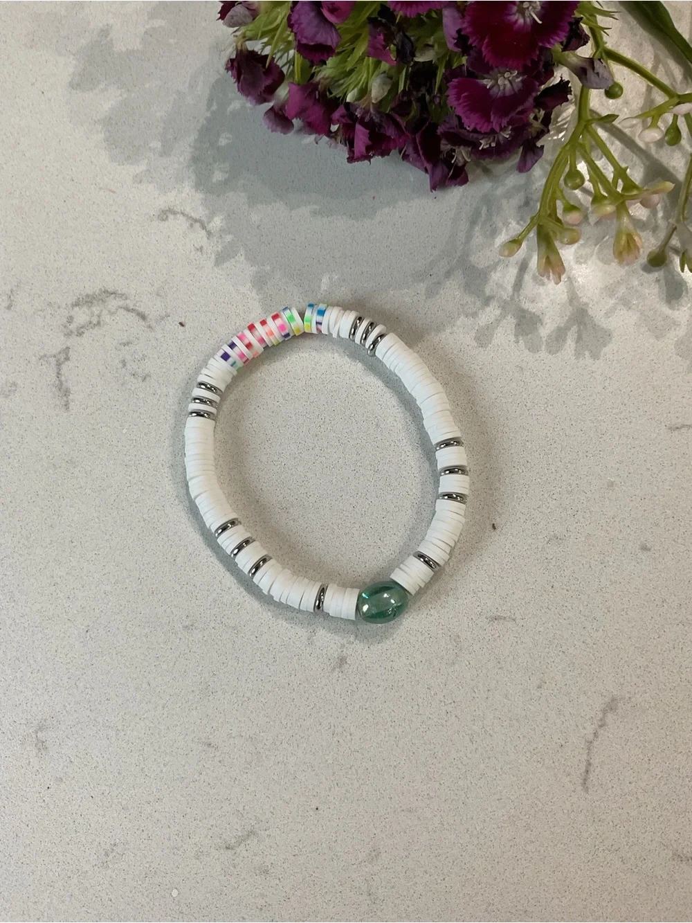 Kids Beaded Stretch Bracelet Set - White & Pink